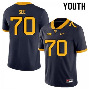 Youth West Virginia Mountaineers NCAA #70 Shawn See Navy Authentic Nike Stitched College Football Jersey KT15K38MT